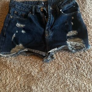 Boohoo Blue Distressed Jean Shorts